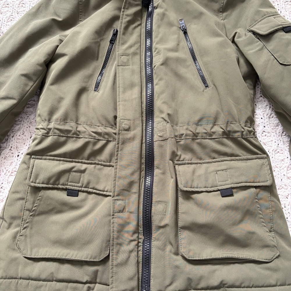 Garage Women’s Winter Coat - Army Green with Faux Fur Hood - Size Small - Picture 6 of 16